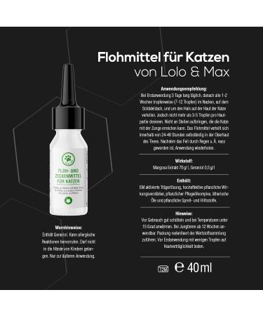 Lolo & Max Natural Flea & Tick Agent for Cats - 100% Natural Spot-On Treatment - Up to 8 Months Defense Against Fleas Ticks Mites & More - Buy Online on GoSupps.com