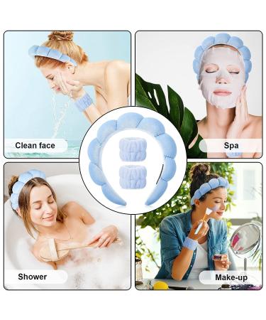 Jspupifip Spa Headband Set with Washband, Scrunchies, Cuffs for Face Washing - Makeup and Hair Accessory for Women and Girls (4 Blue) - Buy Online on GoSupps.com