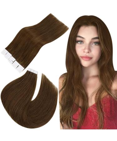 Easyouth Human Hair Extensions Tape in Brown Hair Extension Tape in Human Hair Remy Tape Extensions Human Hair Medium Brown Straight