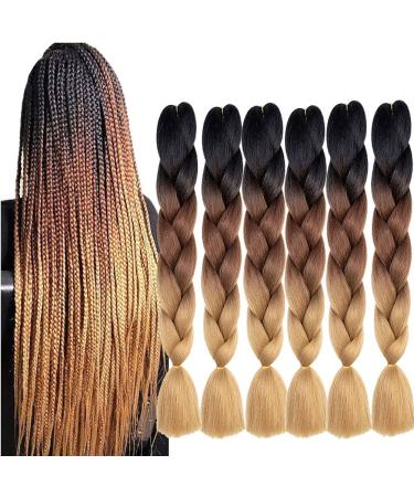 Braids Extensions Brown 6 pieces ombre jumbo braid Synthetic 24 inch Kanecalon Kunsthaar Braun for Box Braids Crochet Hair Hair for browning brown (black-dark brown-bright brown) Ombre Dark Brown - Buy Online on GoSupps.com