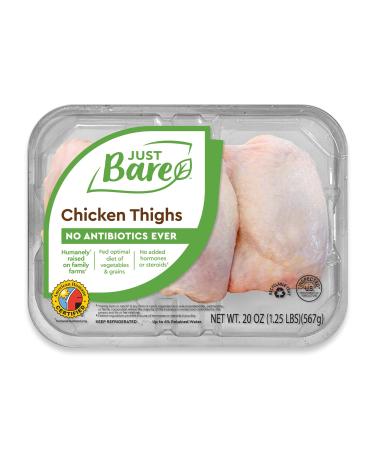 JUST BARE Natural Fresh Chicken Thighs | Antibiotic Free | Bone-In | 1.25 LB
