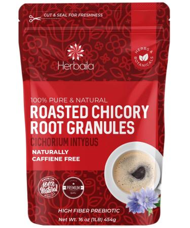 Chicory Root Roasted Granules, 1 Pound, Chicory Coffee (Inulin, Prebiotic Dietary Fiber) Rich Flavor, Caffeine Free, Natural Tea and Coffee Substitute, Keto, Kosher