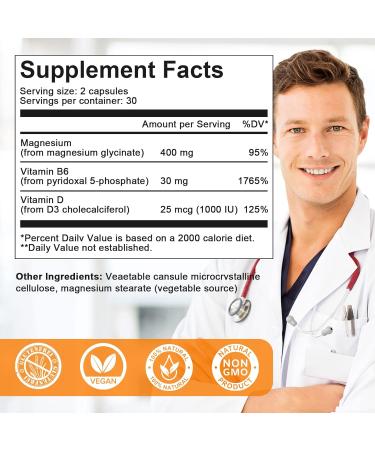 Magnesium Glycinate 400mg Softgels with Vitamin B6 & D3 - 120 Count | High Bioavailability for Sleep, Calm & Overall Health - Buy Online on GoSupps.com