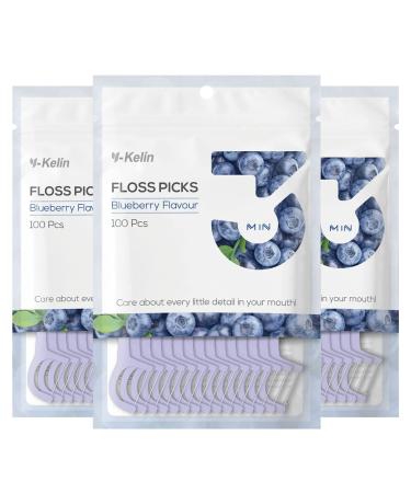 Y-Kelin Dental Floss-100 Pcs Dental Floss Toothpick Teeth Stick Tooth Picks Floss Picks Teeth Cleaning (Blueberry 300 pcs) Blueberry 300 Count (Pack of 1)