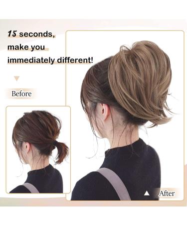Barsdar Rades Brown Hair Extensions - Short Straight Ponytail Dutt Synthetic Scrunchy Hair Part for Women & Girls (20cm Dark Brown Mixed) - Buy Online on GoSupps.com