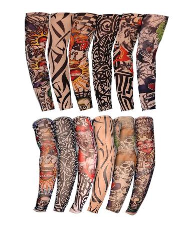Kirozanny 12pcs Art Fake Temporary Tattoo Sun Protection Compression Arm Sleeves Temporary Tattoo Arm Sleeves(random color) - Buy Online on GoSupps.com