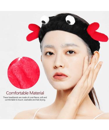 Beaupretty Women Spa Headband Set - Cute Cartoon Crab Design - Coral Fleece Headwrap in Black Red - Perfect for Makeup and Face Washing - Buy Online on GoSupps.com