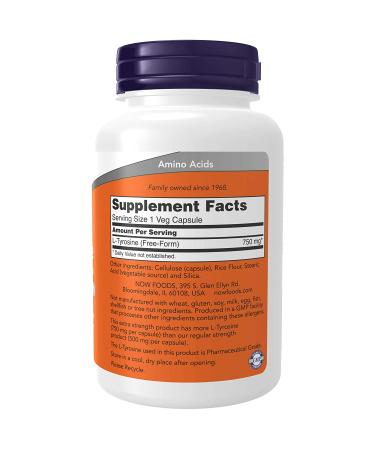 Now Foods L-Tyrosine Extra Strength 750 mg | 90 Veg Capsules - Supports Mood & Focus - Buy Online on GoSupps.com