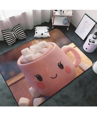 Flannel Carpet Cute Marshmallow Hot Chocolate Pattern 60 x 39 in Non-Slip Durable Suitable for Living Room and Office Bedroom - Buy Online on GoSupps.com