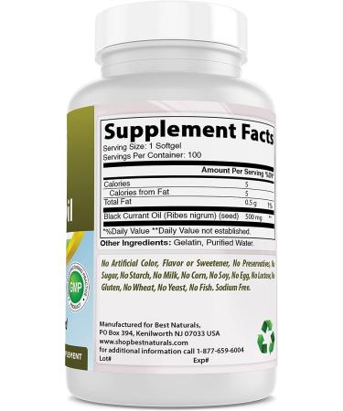 Best Naturals Black Currant Oil 1000mg Double Strength - 100 Softgels (Pack of 2) | Pure & Natural Supplement - Buy Online on GoSupps.com