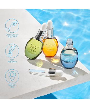 SKINN Anti-Aging Facial Oil Trio | Fine Lines & Wrinkles Skincare Gift Set - Luminous Firming Algae & Ayurvedic Blend - Lightweight Moisturizer & Hydrating Serum - Buy Online on GoSupps.com