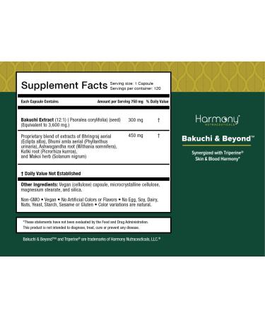 Harmony Nutraceuticals Bakuchi & Beyond Skin & Blood Harmony Herbal Supplement 120 Vegan Capsules Synergized with Bhringraj Ashwagandha Bhumi Amla Kutki Makoi Dr. Gumman's Clinical Grade - Buy Online on GoSupps.com