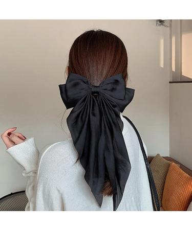 BAIYSFFG Big Bow Hair Clips with Long Silky Satin 2PCS Solid Color French Barrette Simple Hair Fastener Accessories for Women Girls Black - Buy Online on GoSupps.com