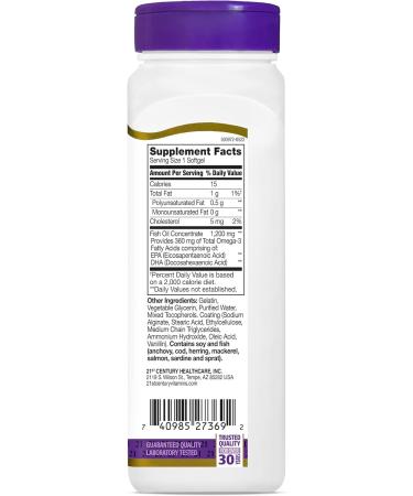 21st Century Fish Oil 1200 mg Enteric Coated Softgels, 90 Count Unflavored 90 Count (Pack of 1) - Buy Online on GoSupps.com