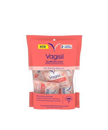 Vagisil Scentsitive Scents On-The-Go Feminine Cleansing Mini Wipes, pH Balanced, Peach Blossom, Individually Wrapped, 16 Count White 16 Count (Pack of 1) OLD