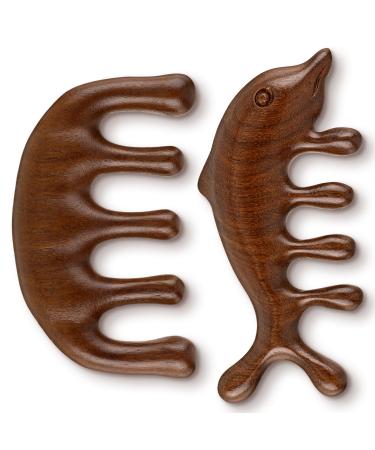 Amaxiu scalp massage comb made of wood natural sandalwood comb no static comb with wide teeth head massage stimulator gua Sha comb body massage tool for men and women (style a+b) stila+b