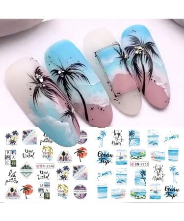Summer Nail Art Stickers & Decals - Water Transfer Palm Tree & Coconut Design - 12Pcs for Women & Girls - Buy Online on GoSupps.com