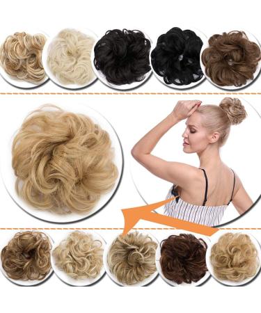 Dark Blonde to Ash Blonde Messy Updo Hairpiece Scrunchie - Curly Hair Bun Extension - Buy Online on GoSupps.com