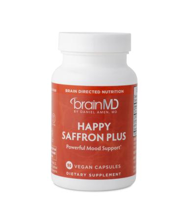 BRAINMD Dr Amen Happy Saffron Plus - 90 Capsules - with Saffron Flower Extract, Curcumin & Zinc - Vegan, Gluten Free - 30 Servings