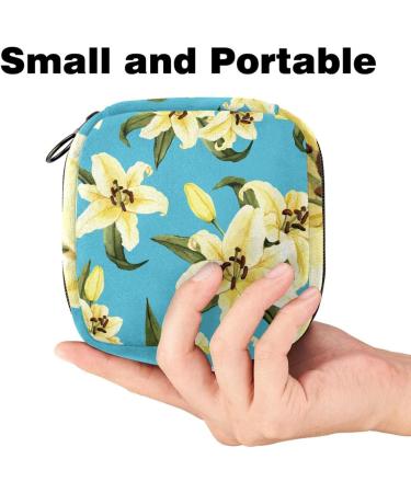 Hand-Drawn Lily Flower Zipper Bag - Portable Menstrual Pad & Cup Storage - Stylish Women's Napkin Organizer - Color 9 - Buy Online on GoSupps.com