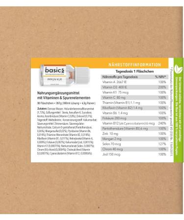 Basics Immune Cure Monthly - 30 x 10ml Vegan Vials | High Dose 15x Vitamin Complex & Minerals for Immune Support & Energy Metabolism - Buy Online on GoSupps.com