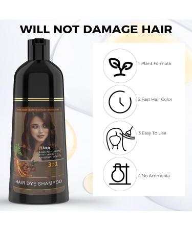 Beiler Chestnut Brown Hair Dye Shampoo 3 in 1 - 100% Gray Coverage Instant Color for Men & Women - Herbal Ingredients - 17.6 Fl Oz - Buy Online on GoSupps.com
