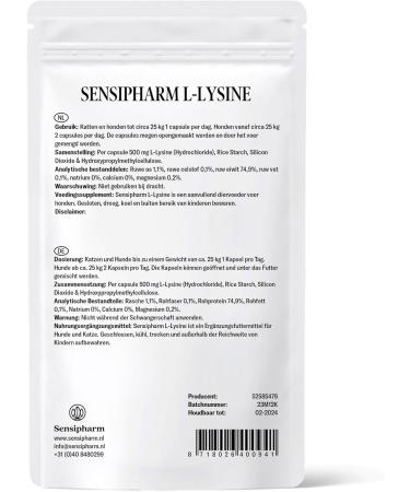 Sensipharm L-Lysine for Dogs & Cats | 100 High Dosed Lysine Softgels at 670mg to Support the Immune System | Naturally Pure A - Buy Online on GoSupps.com