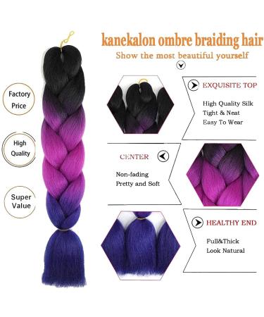 3 Packs Afro Braids Extensions - Synthetic Crochet Braids Hair for Women (Black-Violet Blue 24 Inch) - Buy Online on GoSupps.com