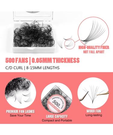 500 Fans 10D/12D C/D Curl 0.05mm Soft Handmade Volume Lash Extensions - 9mm Natural Eyelash Fans - Buy Online on GoSupps.com