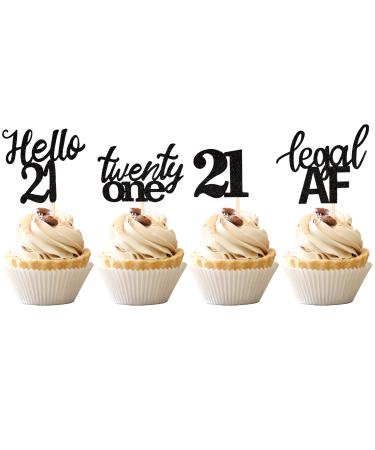 24 PCS 21st Birthday Cupcake Toppers legal Hello 21 Twenty One Cupcake Picks 21st Birthday Cake Decorations Supplies Black A Black 21