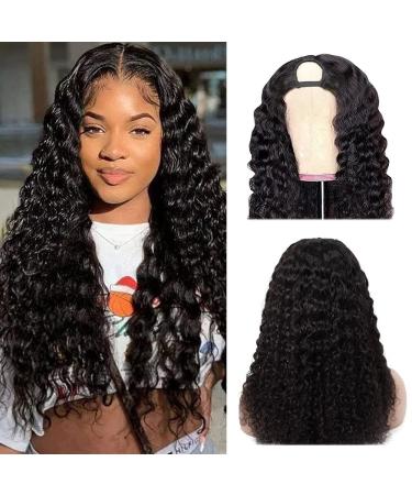 U Part Wigs Human Hair Wigs for Black Women Deep Wave Human Hair 180% Density Brazilian Virgin Hair Full Head Clip in Half Wig V Part Glueless wigs Human Hair Pre Plucked U Shape Wigs Natural Color(26 inch) 26 Inch Upart...