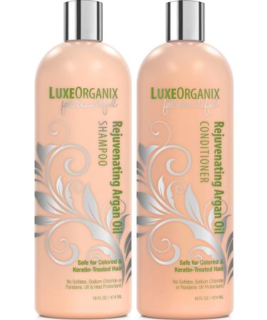 Moroccan Argan Oil Shampoo and Conditioner Set - Keratin & Color Safe - SLS Sulfate Free - Silkening, Strengthening, Anti-Frizz Smoother Oil - Damaged, Flaky, Thick, Fine, Curly, Dryness, Extensions 16 Ounce