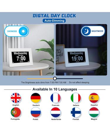 YKALL 8-Inch Digital Alarm Clock for Seniors | Calendar Day Watch for Dementia - International Shipping Available - Buy Online on GoSupps.com