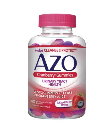 AZO Cranberry Urinary Tract Health Gummies Dietary Supplement 2 Gummies  Glass Cranberry Juice Helps Cleanse Protect Natural Mixed Berry Flavor Gummies, Non-GMO, 40 Count 40 Count (Pack of 1)