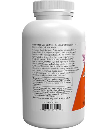 Now Supplements Collagen Joint Support Powder with Beef Gelatin, Glucosamine Sulfate, and MSM - 11-Ounce - Buy Online on GoSupps.com