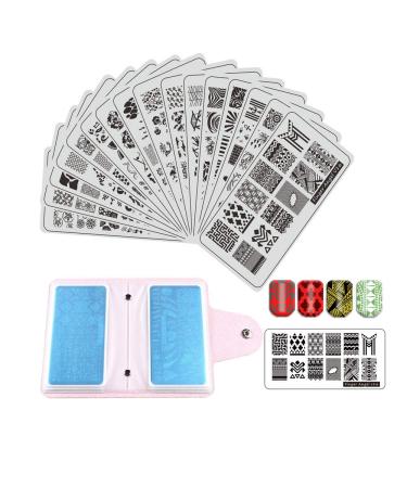 FingerAngel 21Pcs Nail Stamp Plate Set 16Pcs Mix Design Stamping Nail Art Plate + 2Nail Stamper + 2Scraper+1Pcs Case Nails Art Stamping Plate Scraper Stamper Set Leaves Flowers Nail Plate 21 Piece Set - Buy Online on GoSupps.com