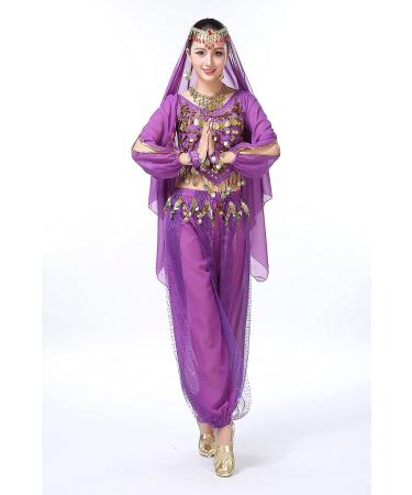 ORIDOOR Women's Halloween Costume Set | Belly Dance Crop Top & Pleated Harem Pants | 5-Piece Outfit for Dress Up Party | One Size | Purple - Buy Online on GoSupps.com