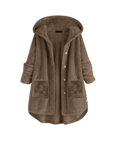 Hanxiulin fleece jacket plush jacket cuddly jacket ladies winter parka on both sides transition jacket lined causal sweat jacket hooded tops fleece jacket l coffee