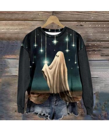 Yihaojia Halloween Shirts Women Long Sleeve Funny&Scary Blood/Ghost Graphic Novelty Costume Crewneck Blouse Top Tees Navy#56 Medium - Buy Online on GoSupps.com