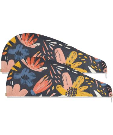 Flower Graffiti Hair Towel 2 Pack | Super Absorbent Quick Dry Hair Turbans for Women & Girls - Buy Online on GoSupps.com