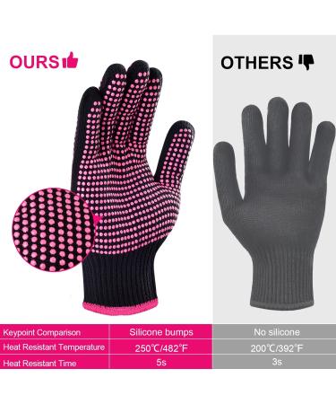 Heat Resistant Gloves with Silicone Bumps, Sopito 2Pcs Professional Heat Proof Glove Mitts for Hair Styling Curling Iron(Pink) Heat Resistant Gloves with Silicone Bumps, Sopito 2Pcs Professional Heat Proof Glove Mitts for Hair Styling Curling Iron(Pink)