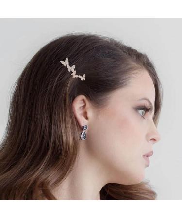 Aneneiceera Crystal Butterfly Hair Clip Gold Hair Clip One Word Clip Rhinestone Hairpin Headwear Decorative Hair Pins Headpiece Bridal Hair Accessories for Women and Girls (Gold) Gold Silver