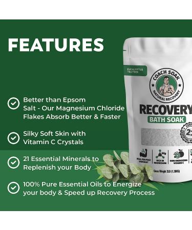 Coach Soak Recovery Bath Soak | Natural Magnesium Flakes with 21 Minerals, Essential Oils & Dead Sea Bath Salts | Fast-Absorbing Post Workout Rejuvenation (Eucalyptus Tea Tree) - Buy Online on GoSupps.com