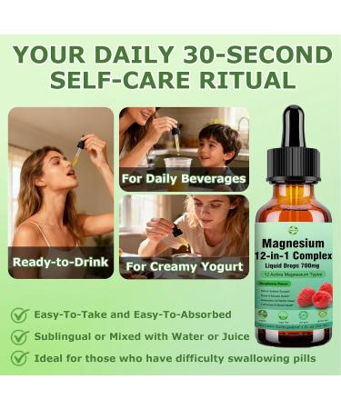 Magnesium 12 in 1 Complex Liquid Drops 700mg, High Absorption Magnesium Glycinate Citrate Malate Taurate & 8 Forms, Magnesium Complex Blend Supplement for Sleep Muscle Nerve Energy Heart Health - Buy Online on GoSupps.com
