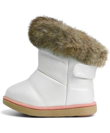 MINBEI Baby Girls Soft Leather Winter Snow Boots - Waterproof Toddler Shoes - Pink/White/Rose Gold/Brown - Size 8 UK Child - Buy Online on GoSupps.com