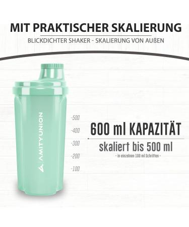 Amity Union Protein Shaker 'Heaven' 500ml - Leakproof BPA-Free Mint Blue - Ideal for Whey Protein Isolate & BCAA Shakes - Buy Online on GoSupps.com