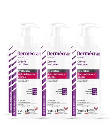 SORIFA Pack of 6 Derm cran Barrier cream - Protection AGAINST DRY SOILS Glass wool cement - dust Hands face and body High tolerance 500 ml pump bottle.