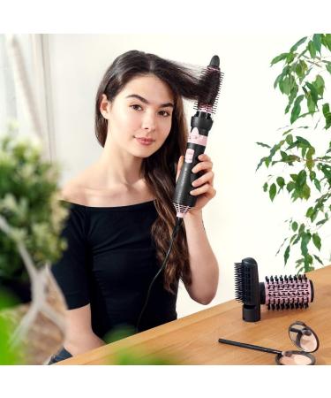 Navaris Warm Air Brush with 4 Attachments - Volumizing Ceramic Curling & Smoothing Brush - Styling & Paddle Brush - Black & Metallic Pink for Perfect International Hair Styling - Buy Online on GoSupps.com