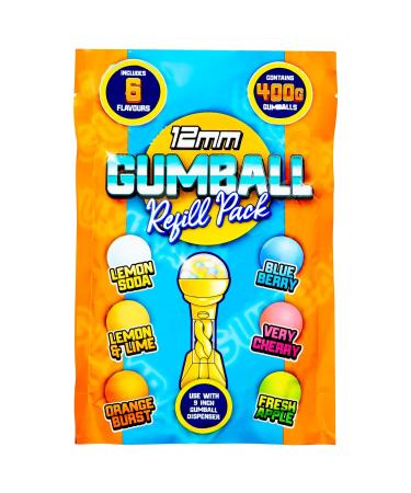 Gum Refill Pack 12mm 400g - Complete With Six Flavours - Delicious Refill Pack Of Flavoured - Includes - Lemon Soda - Lemon & Lime - Orange Burst - Blue Berry - Very Cherry - Fresh Apple