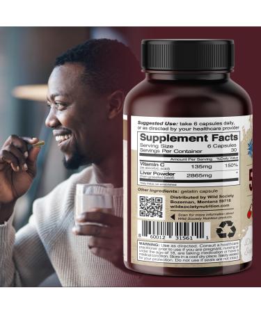 WILD SOCIETY - USA Grass Fed Beef Liver Capsules - 3000mg Max Strength for Energy Stamina Natural Detox Hair & Nail - Non GMO Allergen Free Beef Liver Supplement - 180 Desiccated Capsules - Buy Online on GoSupps.com